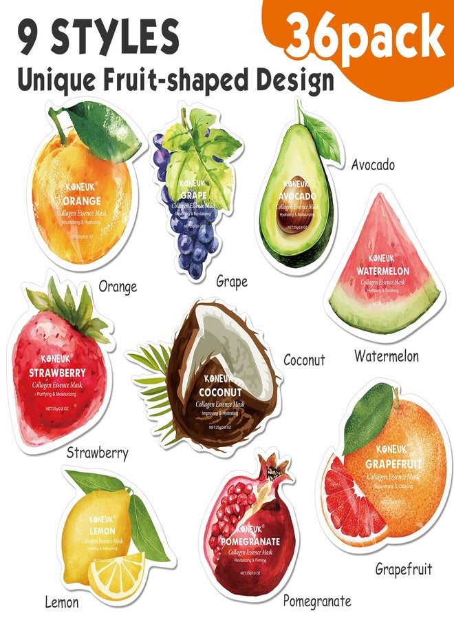 KONEUK 36 Pack Fruit Shaped Sheet Face Mask for Women, Collagen Hydrating and Moisturizing Face Masks Skincare for Dry Skin, Bulk Valentines Day Gifts, Spa Party Gifts and Mothers Day Gifts(9 Types x 4 Pcs) - Image 4